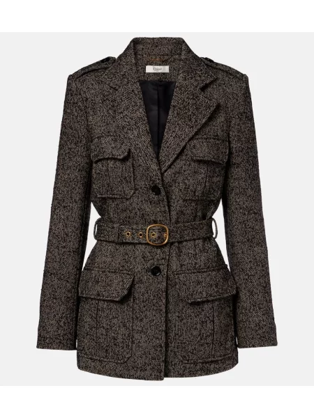 Płaszcz Chloe wełniany w jodełkę czarny