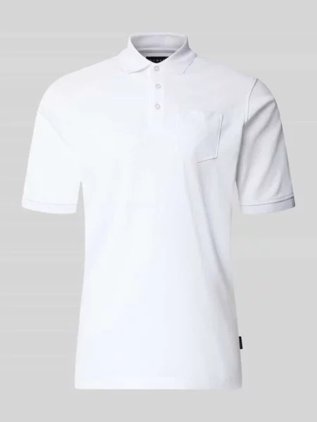 Koszulka polo o kroju regular fit z brustaszą i wyhaftowanym logo Bugatti biała