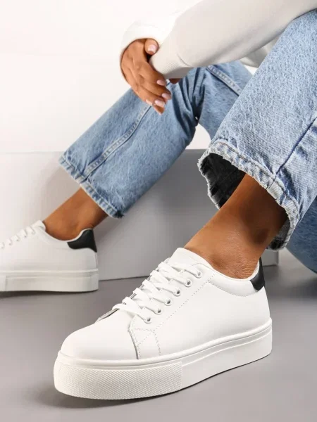 Sneakers Albi-Negri cu Glezniera pe Platformă Longana alb