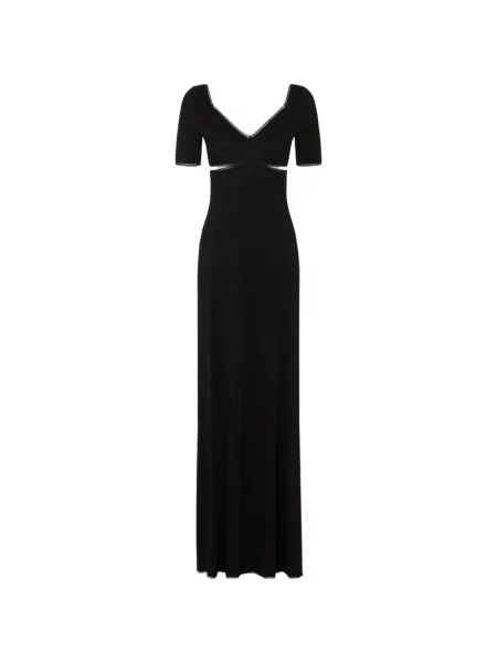 Lung rochie Rabanne cu broderie cu model floral negru