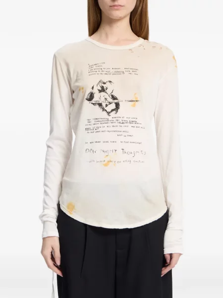 Tricou Ann Demeulemeester zdrențuiți alb