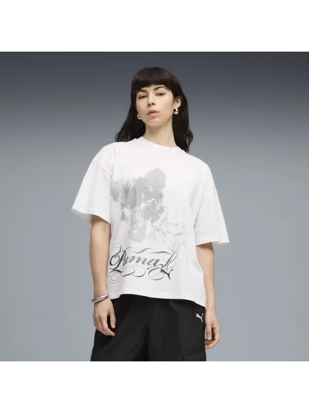 PUMA koszulka Street Glam oversize z grafiką Odzież S biały