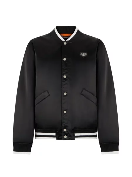 Geacă bomber Philipp Plein din satin cu autograf negru