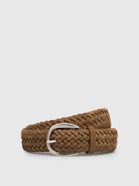 Замшевый плетеный ремень Orciani с ремешками коричневый