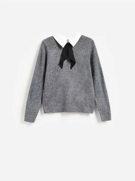 Reserved Pulover cu guler decorativ gri-neutru gri
