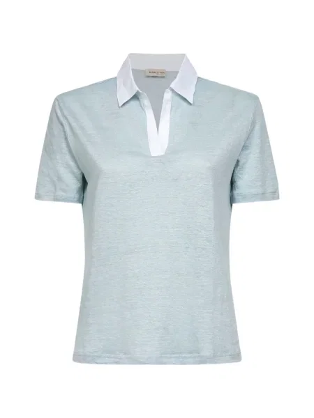 Koszulka Blanca Vita z dekoltem w serek popelinowa niebieska