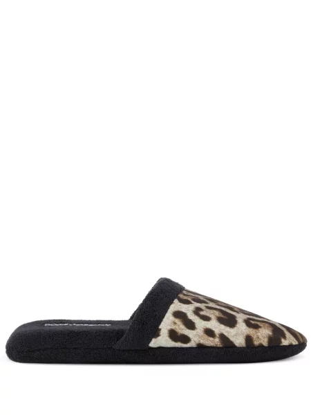 Papuci de casă Dolce & Gabbana cu imagine cu model leopard din material terry negru