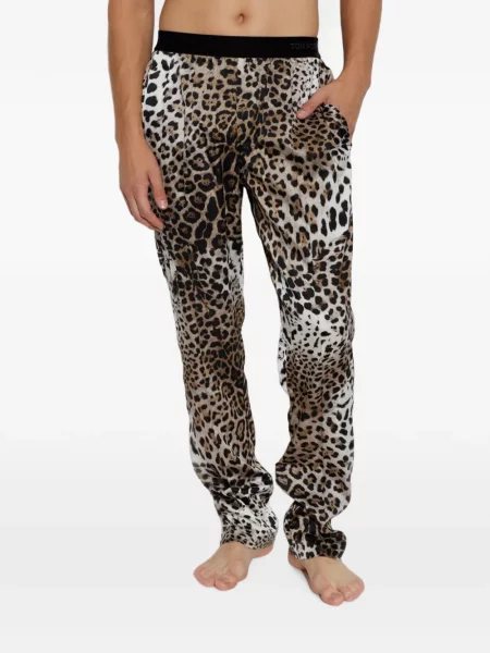 Pantaloni Tom Ford de mătase cu imagine cu model leopard
