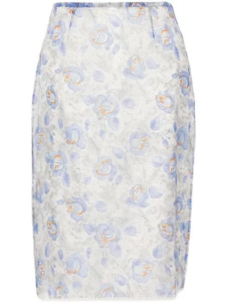 Fustă tip creion Prada cu model floral cu imagine transparente albastru