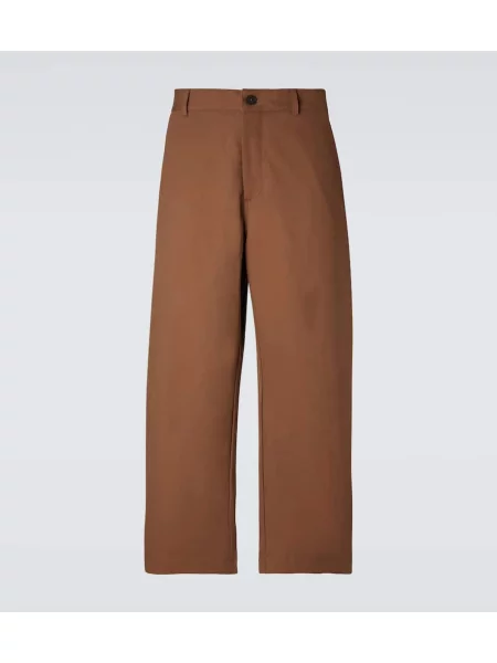 Pantaloni Studio Nicholson din țesătură twill maro
