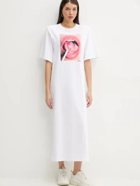 Рокля Fiorucci Lollipop Mouth Print Maxi T-Dress бяло