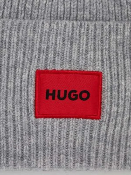 HUGO gyapjú sapka vastag szürke gyapjú fekete