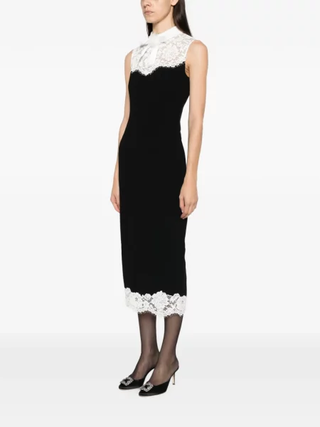 Rochie midi Self-portrait cu funde din dantelă negru