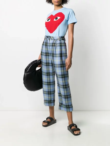 Raštuotas marškinėliai Comme Des Garçons Play apvaliu kaklu su širdelėmis mėlyna