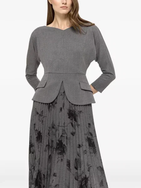 Rochie midi Nissa cu model floral plisată până la genunchi gri