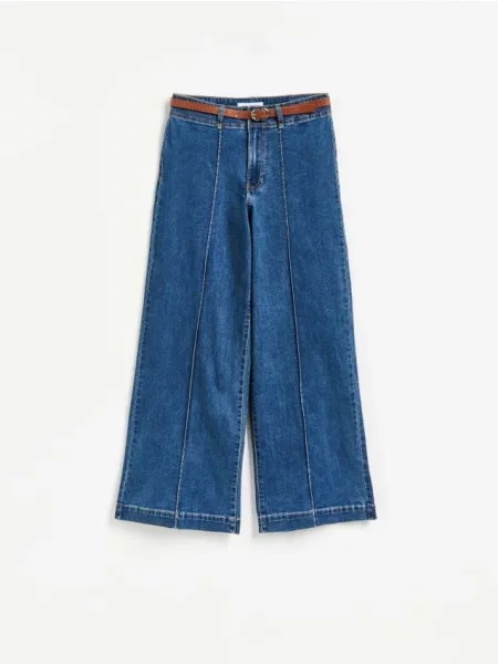 Reserved Blugi wide leg cu curea albastru