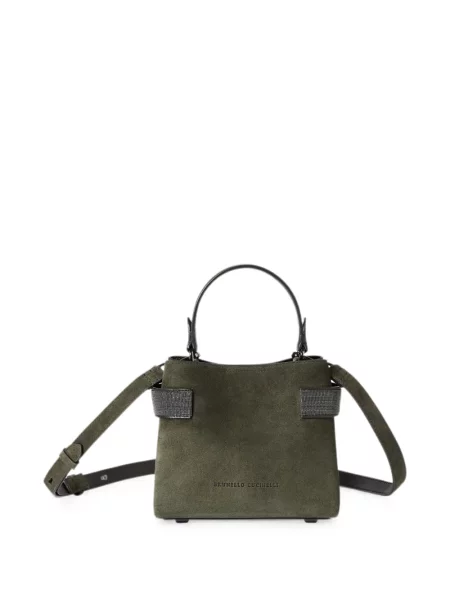 Top Brunello Cucinelli din piele de căprioară verde