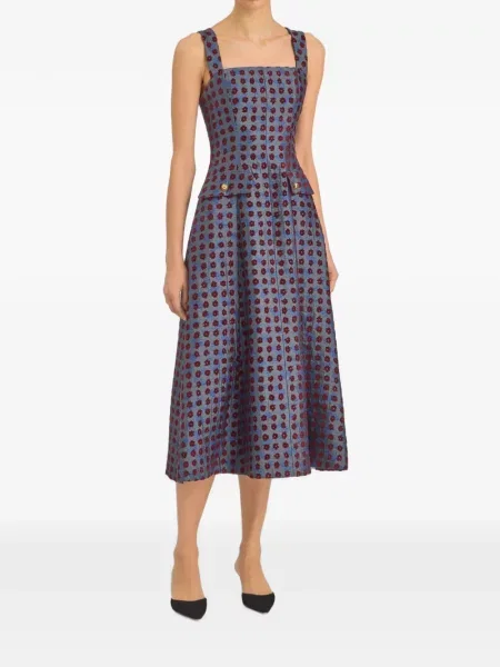 Rochie midi Markarian cu model floral din jacard albastru