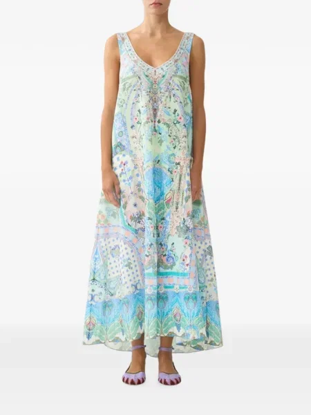 Rochie maxi Camilla cu decolteu în V albastru