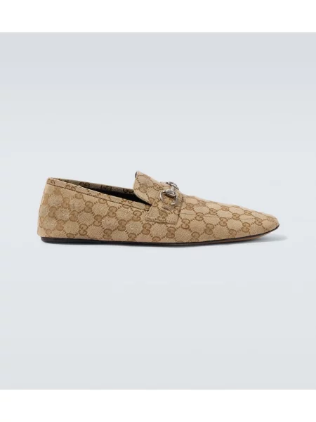 Obrabljene platno loaferke Gucci bež