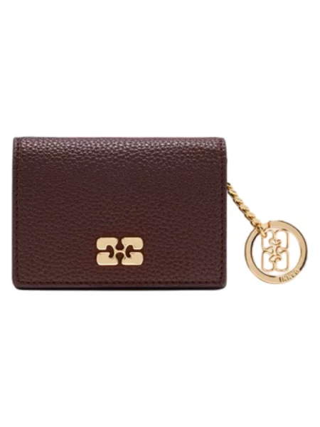 GANNI portfel Card Holder With Flap Grained brązowy