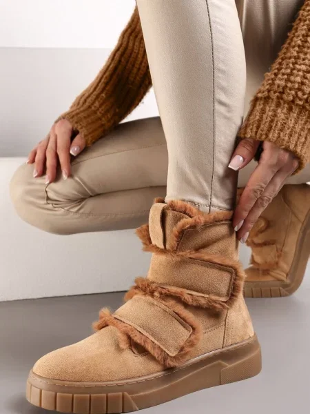 Botine Glezna cu Blană Decorativă Eskara maro