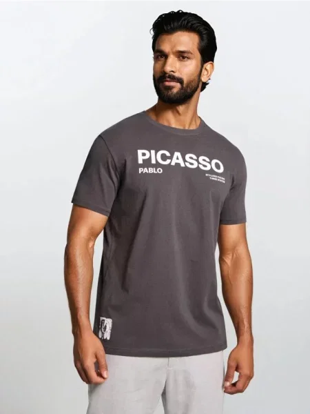 Sinsay tričko s nápisem Picasso šedá