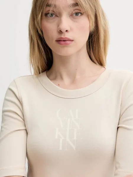 Tričko Calvin Klein Jeans béžová