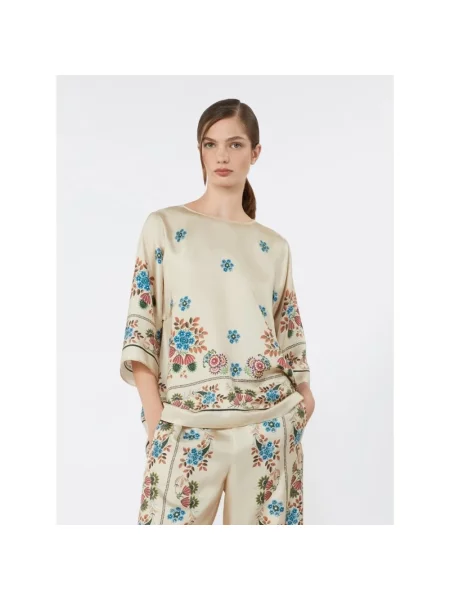 Lniana bluzka Weekend Max Mara beżowa