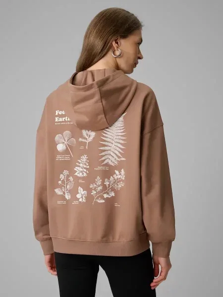 Bluza dresowa loose z kapturem 4F brązowa