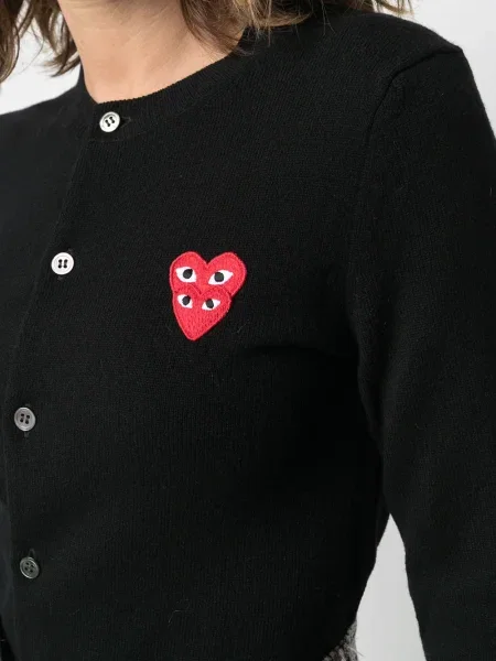 Cardigan Comme Des Garcons Play de lână cu motiv cu inimi negru