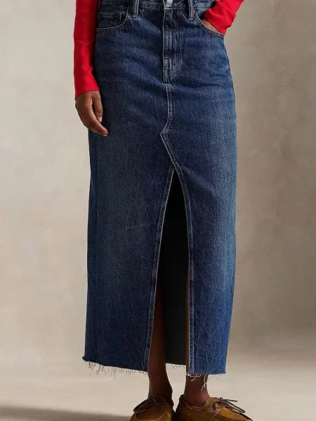 Traper suknja Polo Ralph Lauren tamno midi ravna plava