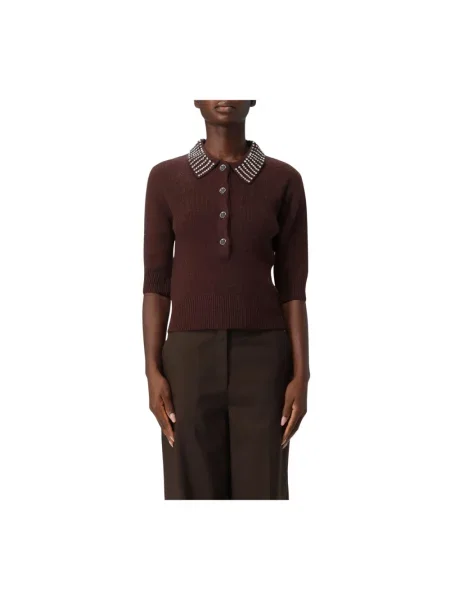 PINKO Swetry Kobieta S Sweter Polo z Dzianiny Prążkowanej brązowy