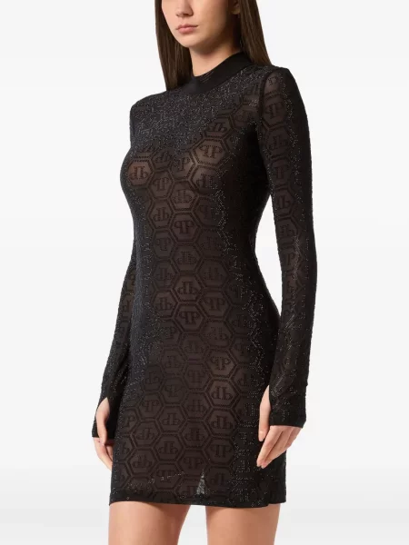 Rochie mini Philipp Plein din tul de costum negru