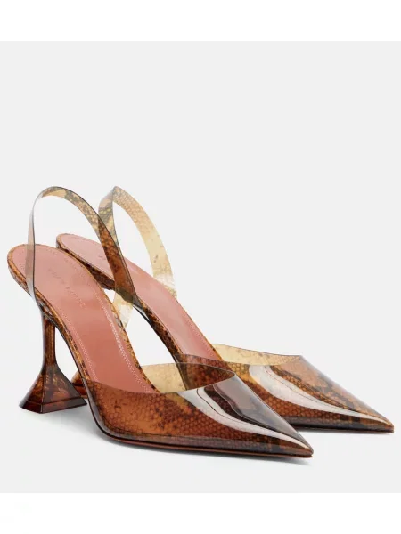 Pantofi cu toc Amina Muaddi cu imagine slingback cu model piele de șarpe bej