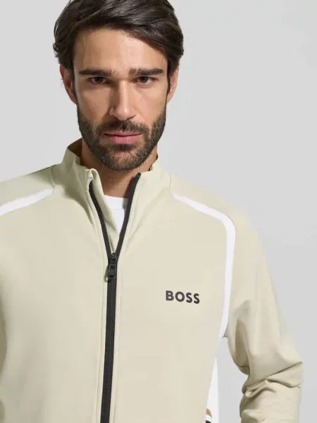 Kurtka treningowa o kroju regular fit ze wstawkami w pasie model ‘TOC SPIN FZ’ Boss Green beżowa