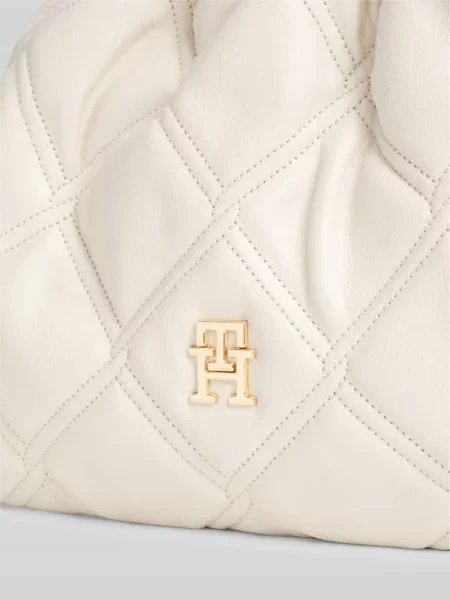 Torba na ramię z detale z logo marki Tommy Hilfiger beżowa