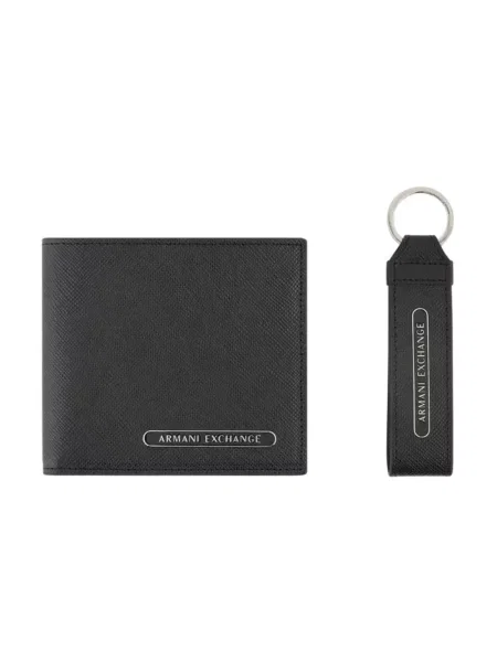 Armani Exchange portfel skórzany + brelok czarny