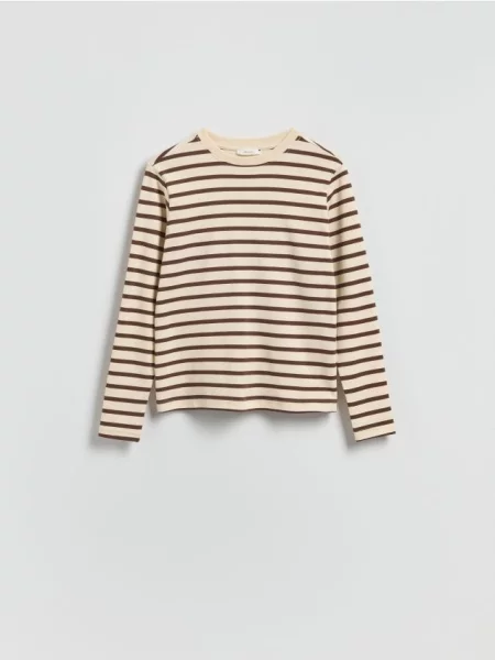 Reserved Tricou cu mânecă lungă și conținut ridicat de mercerizat maro