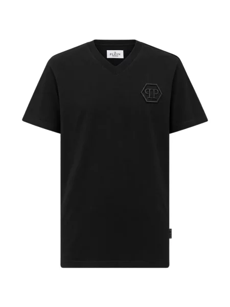 Tricou Philipp Plein cu broderie cu decolteu în V negru