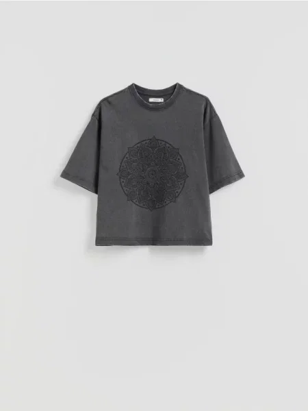 Reserved Tricou din cu imprimeu gri-închis gri