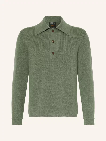 Zegna Pletená Polokošile Z Kašmíru zelená