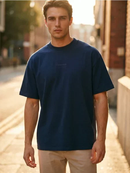 Sinsay tričko comfort s krátkým rukávem modrá