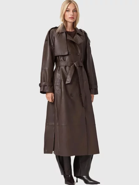 AllSaints płaszcz skórzany REED brązowy