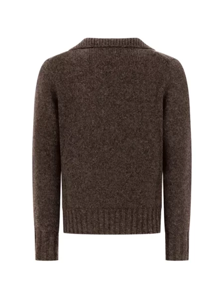 Dzianinowy sweter Alpha Studio z kołnierzem brązowy