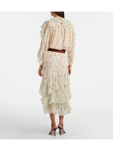Fustă midi Ulla Johnson de mătase cu model floral verde