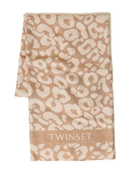 Fular Twinset cu franjuri cu model leopard maro