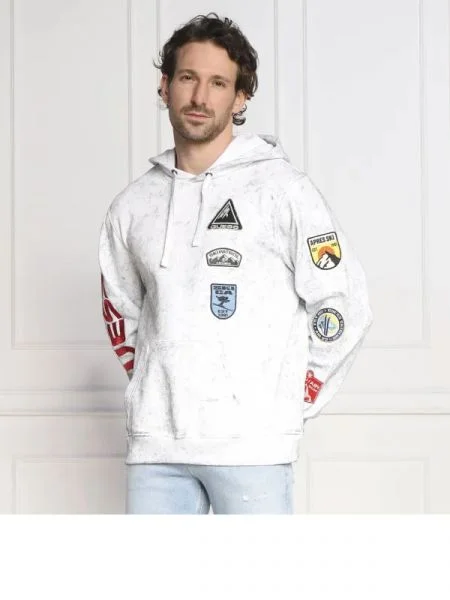 GUESS Hanorac HEAVY FINCH WASHD PATCHES alb