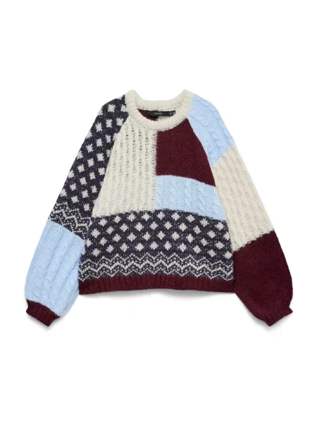 VERO MODA Pulover VMKRISTIN / bleumarin / albastru deschis / roșu vin bej
