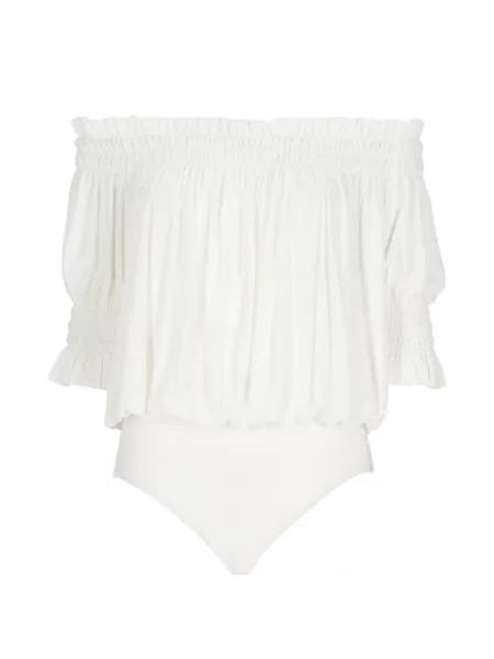 Body Norma Kamali cu volane alb